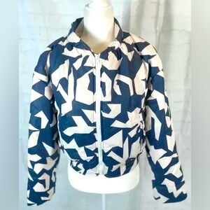 New Pacino Bomber‎ Jacket blue cream Woman’s M Quilted Coat polyester Geometric